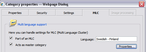 MLC information in the category property dialog
